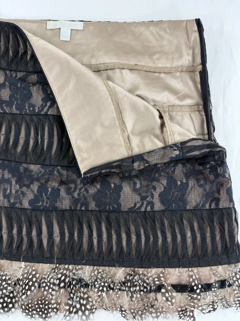 Etiquette Black Lace Feather Trim Mini Skirt Size 1 Y2K